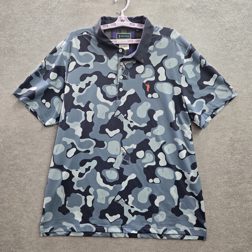 William Murray Men Polo XL Blue Camouflage Golfer Vodka Bottle Golf Shirt